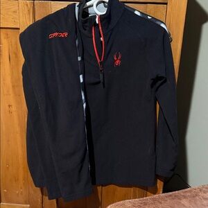 Spyder Black and Red youth Zip-Up thermal top and bottoms